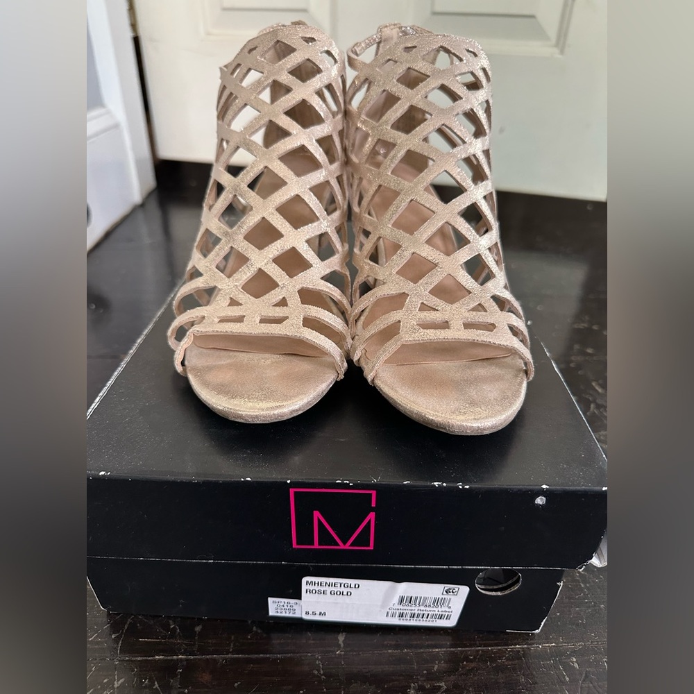 Material Girl Metallic Caged Heels